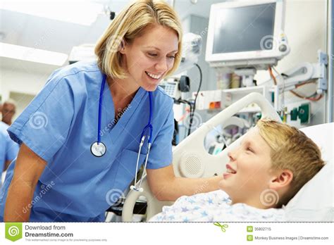 Boy Talking To Female Nurse In Emergency Room Stock Image Image Of