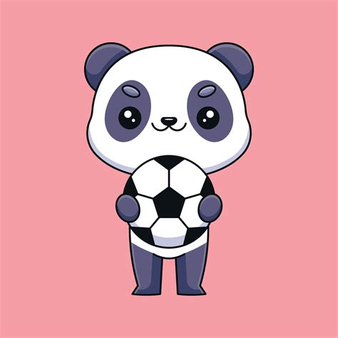 Cute Panda Holding Soccer Ball Cartoon Mascot Doodle Art Hand Drawn
