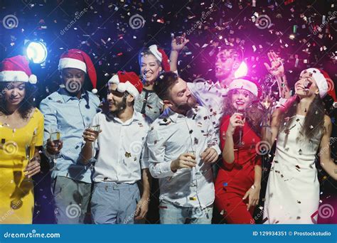 Multiracial Friends Having Fun At New Year Party Stock Image Image Of