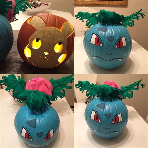 Pokémon Ivysaur Pikachu No Carve Pumpkin And A Carved Pika