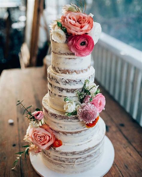 Naked Wedding Cake Topped Wedding Flowers Wedding Cake Inspiration