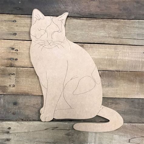 Cat Wood Cutout Unfinished Craft Paint By Line Wood Cutouts
