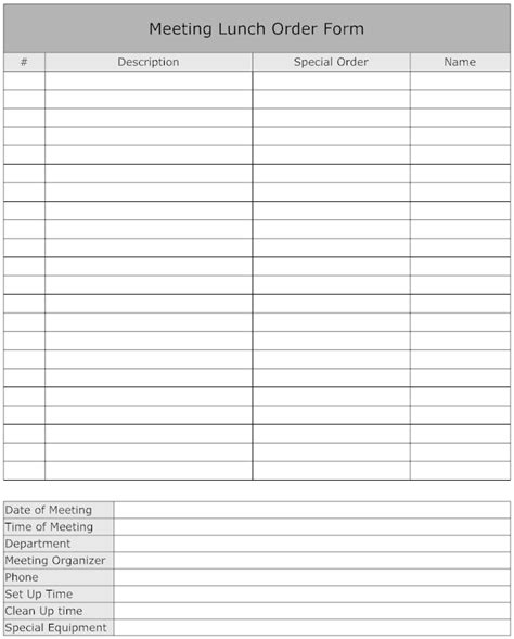 Office Lunch Order Form Template