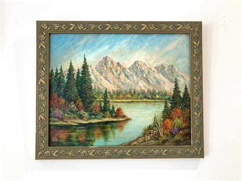 Marie Berger Mountain Lake In Autumn American Mid Century Oil