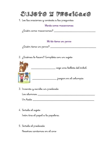 Sujeto Y Predicado Interactive Worksheet 7cc Worksheets Interactive