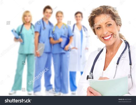 Smiling Medical Doctors Stethoscopes Isolated Over Stock Photo 68375995