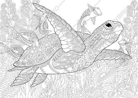 Gambar Adult Coloring Pages Sea Turtle Zentangle Doodle Adults Digital
