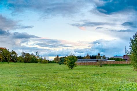 Hdr Landscape Green Meadow And Clouds In The Sky Stock Photo Image Of