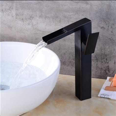 Black bathroom with marble and water faucet 3d rendering. Black Oil Brushed/Antique Bathroom Waterfall Faucet hot ...