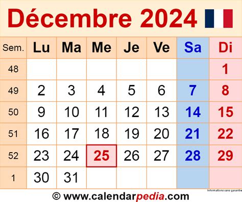 Calendrier Décembre 2024 Excel Word Et Pdf Calendarpedia