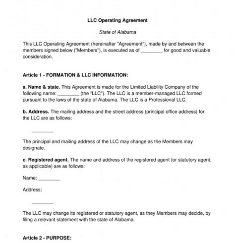 Llc Operating Agreement Template Word And Pdf