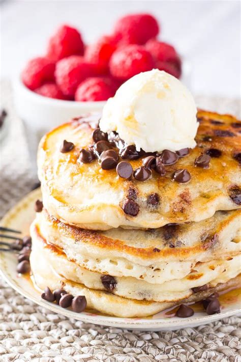 Perfectly Stackable Super Fluffy Chocolate Chip Pancakes Made With
