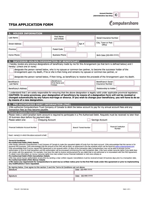 Fillable Online Tfsa Application Form Fillable Computershare Fax