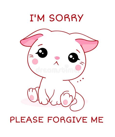 Apologize Card Sad Little Kitten With Pink Heart Stock Vector
