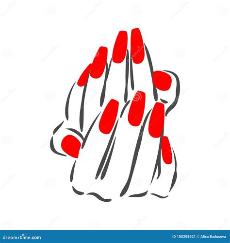 Vector Hand Drawn Illustration Of Manicure And Nail Polish On Woman Hands Stock Vector