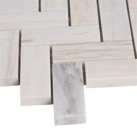 Msi Angora Herringbone Polished Marble Mesh Mounted Mosaic Tile Pattern