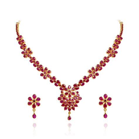 Gold diamond bridal necklae designs, indian bridal diamond necklace designs. Ruby | Beautifully Designed Floral Ruby Necklace Set | GRT ...