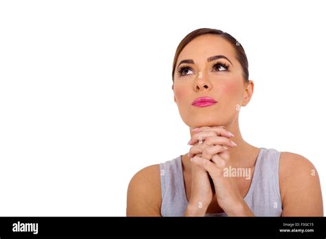 Closeup Portrait Of Thoughtful Young Woman Looking Up Stock Photo Alamy
