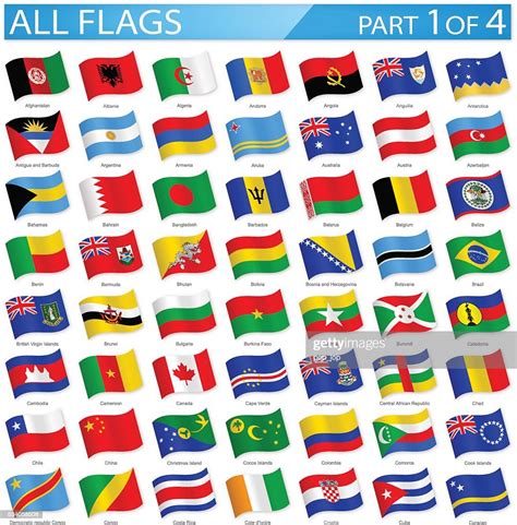 All World Flags Waving Icons Illustration High Res Vector Graphic