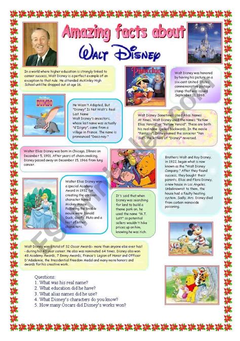 Amazing Facts About Walt Disney Esl Worksheet By Makol