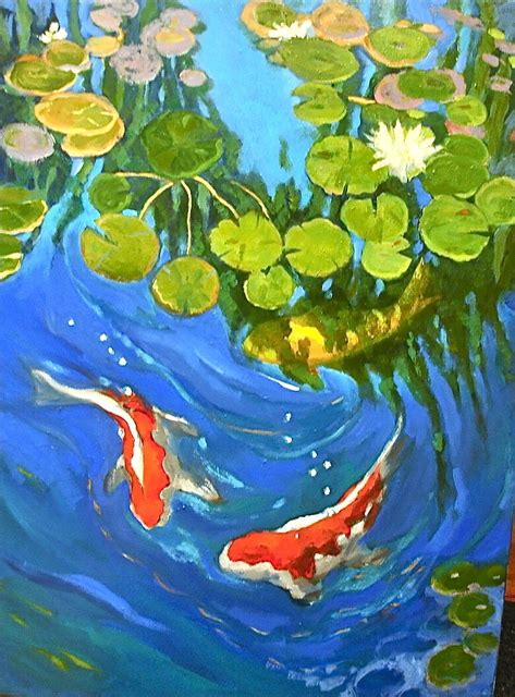 Koi Pond Oil Painting By Lynne Friedman