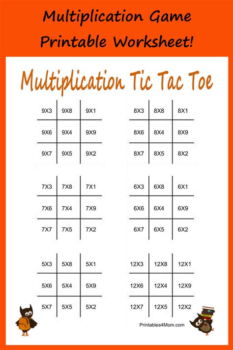 Printable Multiplication Tic Tac Toe Game Printables 4 Mom