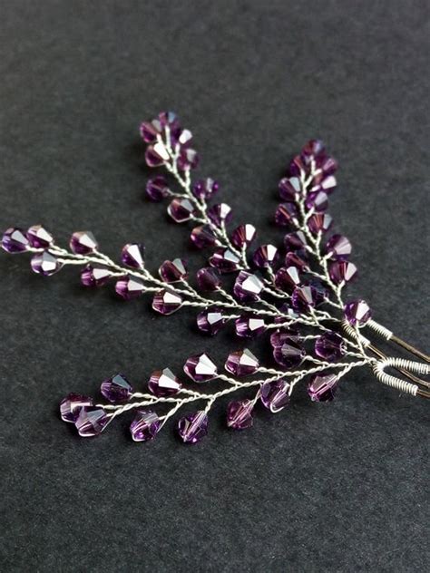 Lavender Hair Pin Set Of 2 Bridal Hair Pins Crystals Pins Wedding Hair