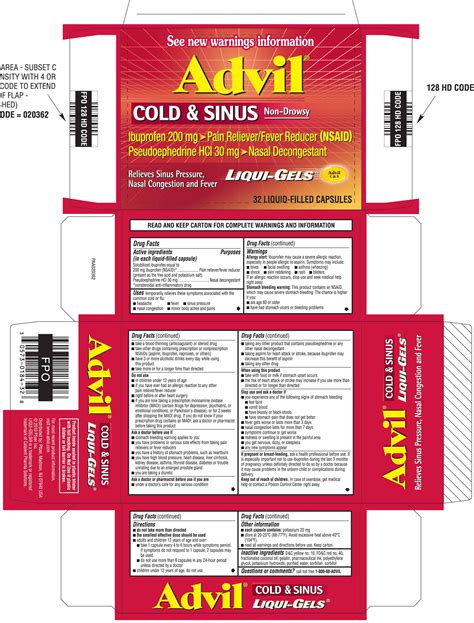Cvs.com® is not available to customers or patients who are located outside of the united states or u.s. ADVIL COLD AND SINUS (by Pfizer Consumer Healthcare)