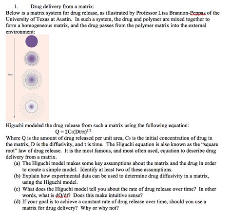 Solved Drug Delivery From A Matrix Below Is A Matrix