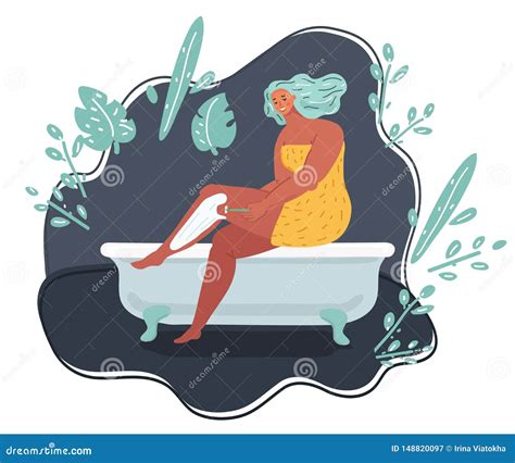 Woman Shaving Legs In Bath Stock Vector Illustration Of Care Human