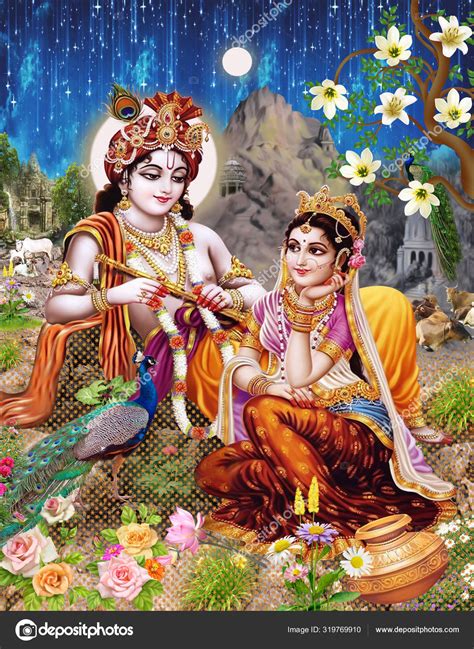Lord Radha Krishna Beautiful Wallpaper Background Stock Illustration By