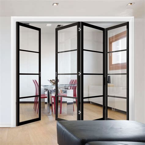 Four Folding Doors And Frame Kit Soho 4 Pane 31 Clear Glass Black