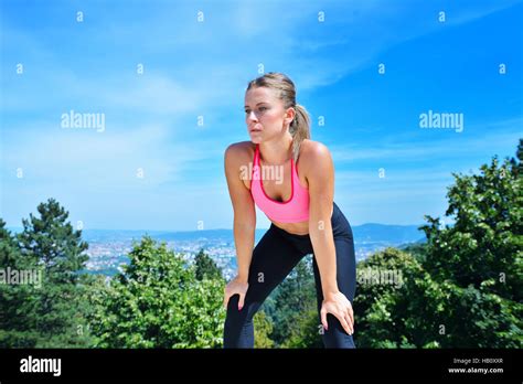 Sweaty Fitness Woman Tired After Training Stock Photo Alamy
