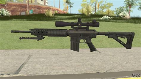 It was created by knight's armament company for ussocom, but was never actually fielded. KAC SR-25 Semi Automatic Sniper Rifle for GTA San Andreas