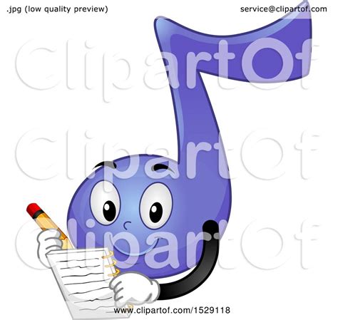 Clipart Of A Purple Eighth Music Note Character Writing A Song