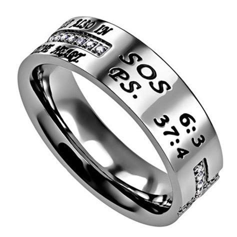I Am My Beloved Promise Side Cross Ring With Engraved Bible Verse And Cz