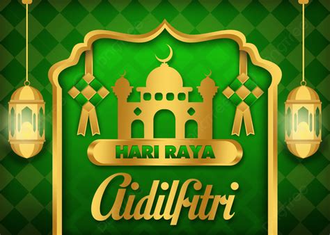 Background Hari Raya Aidilfitri Golden Green Gradient Islamic Theme