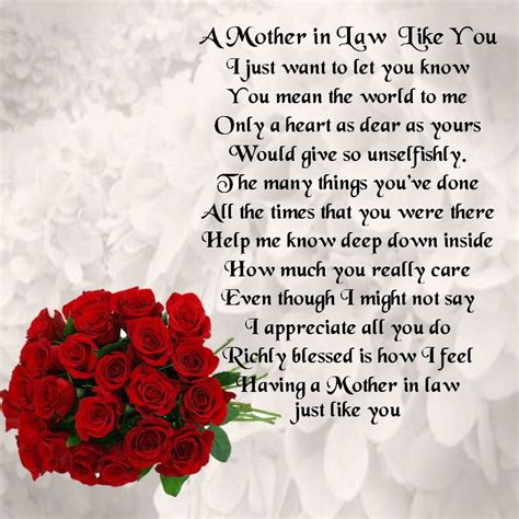 Wishing a very happy mother in law day to you mom…. Personalised Coaster - Mother in Law Poem - Red Roses ...