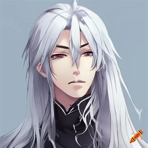 Elegant Anime Male With Long White Hair On Craiyon