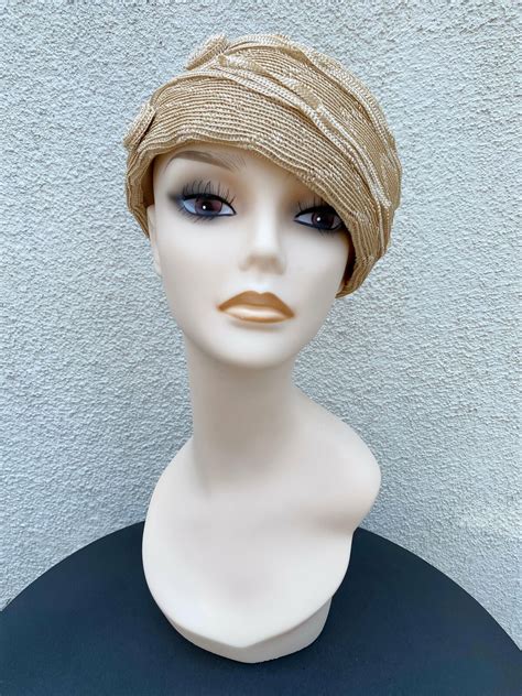 1920 s vintage beige straw cloche hat with woven circles ebay
