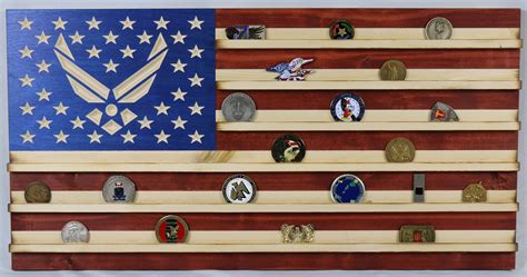 Custom Engraved American Flag Challenge Coin Table Top Display Rack