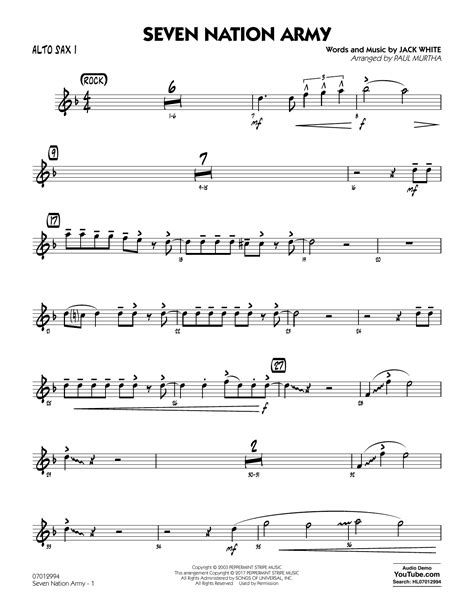 Paul Murtha Seven Nation Army Alto Sax 1 369817 Sheet Music Notes Chords Pdf Alto Sax Seven