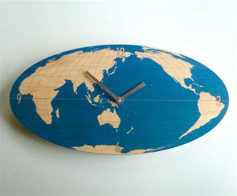 World Map Oval Navy Wall Clock