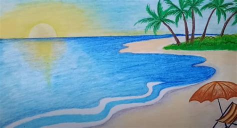 Beach Scenery Drawing Step By Step How To Draw Beach Scenery For