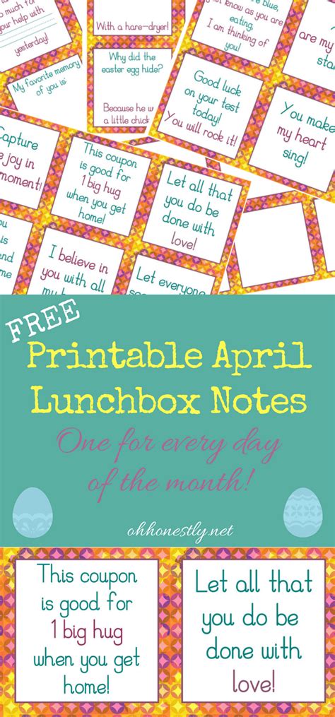 Awesomely Cute Free Printable April Lunchbox Notes