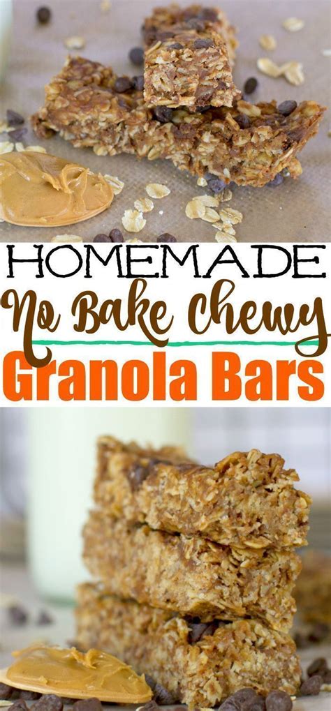 A lot of homemade granola bar recipes use a mixture of melted butter and brown sugar to bind oats into bars. No Bake Peanut Butter Chocolate Chip Homemade Chewy ...