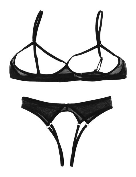 Sexy Womens Sheer Open Cups Bra Top Crotchless Panties Nightwear Crotchless Set Ebay
