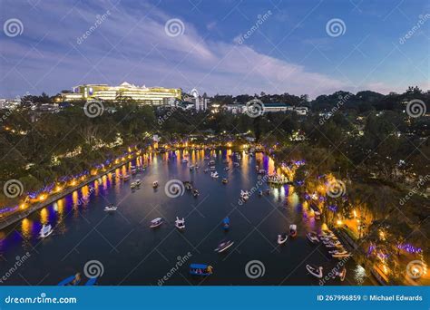 Baguio City Philippines Evening Aerial Of Burnham Lake At The Park And Sm Baguio Stock Image