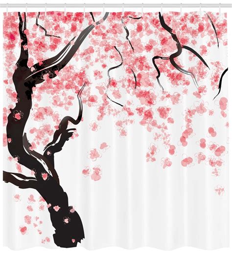 Floral Shower Curtain Japanese Cherry Tree Blossom In Watercolor