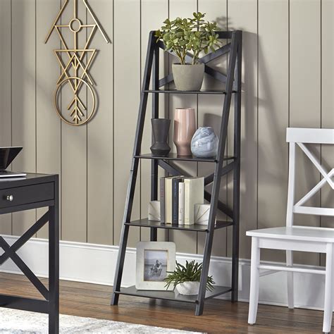 Tms X 4 Tier Shelf Ladder Bookcase Black Home And Garden